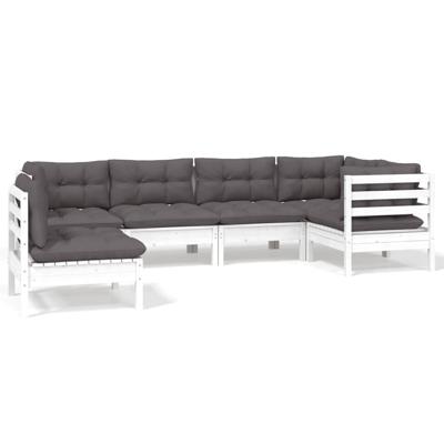 6-delige Loungeset met kussens grenenhout wit