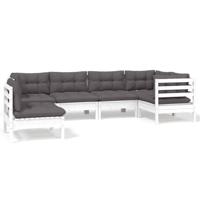 6-delige Loungeset met kussens grenenhout wit - thumbnail