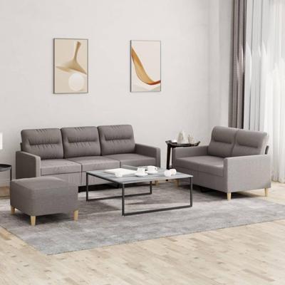 3-delige Loungeset met kussens stof taupe