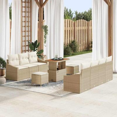 Tuinbankenset met kussen 10 pcs Beige poly rattan