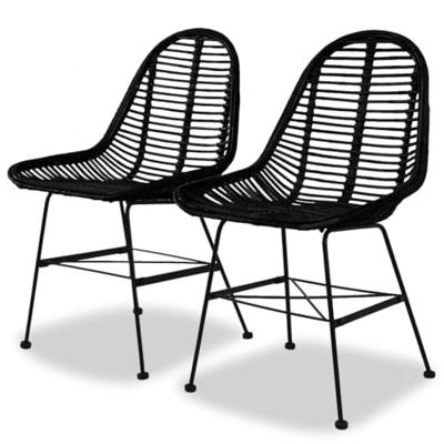 Eetkamerstoelen 2 st natuurlijk rattan zwart