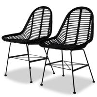 Eetkamerstoelen 2 st natuurlijk rattan zwart - thumbnail
