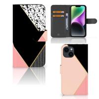 iPhone 15 | Book Case | Zwart Roze Vormen - thumbnail