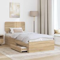 Bedframe met hoofdeinde Sonoma Eiken 90 x 190 cm Bewerkt hout - thumbnail