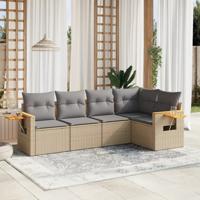 5-delige Loungeset met kussens poly rattan beige - thumbnail