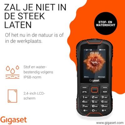 Gigaset GLX8 - Robuuste 4G outdoor telefoon - Stof en water-bestendig volgens IP68-norm - Dual SIM - Zonder contract - Bluetooth-Versie 5.0-2.4-inch LCD-scherm, zwart/oranje