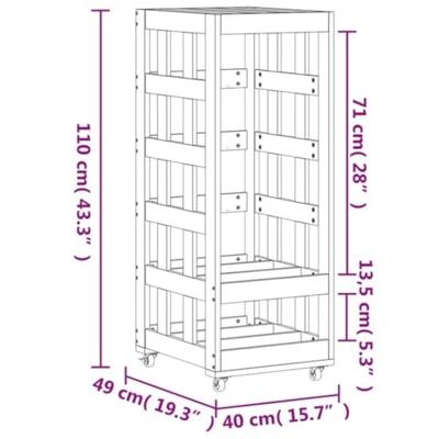 Houtblokhouder met wielen 40x49x110 cm massief grenenhout zwart - thumbnail