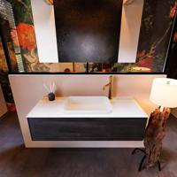 Badkamermeubelset Mondiaz Erin 120 cm met 1 Lade met RIDGE Wastafel Midden Talc met 1 kraangat Greeploos Mat Antracite - thumbnail