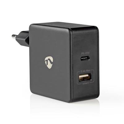 Nedis Oplader | Snellaad functie | PD3.0 45W | 1x 2.4 / 1x 3.0 A | 57 W | 1 stuks - WCPD45W100BK WCPD45W100BK