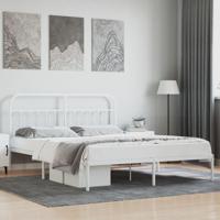 Bedframe met hoofdbord metaal wit 160x200 cm - thumbnail