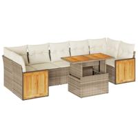 8-delige Loungeset met kussens poly rattan beige - thumbnail