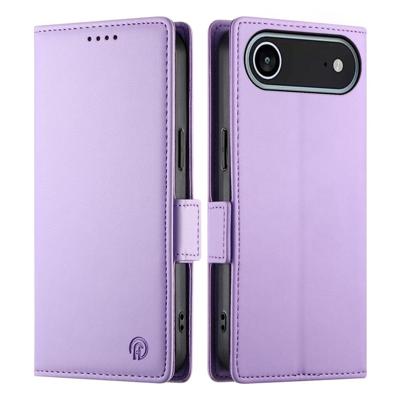 Lunso iPhone 17 Air hoesje - PU leren Bookcase met ruimte voor pasjes - Lila