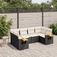 6-delige Loungeset met kussens poly rattan zwart - thumbnail