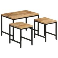 3-delige Salontafelset massief ruw mangohout en ijzer - thumbnail