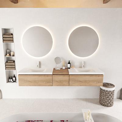MONDIAZ BUKLA 200cm badmeubel met module 40 kleur Washed Oak met 3 lades. Wastafel CLOUD dubbel 2 kraangaten kleur Talc.