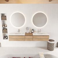 MONDIAZ BUKLA 200cm badmeubel met module 40 kleur Washed Oak met 3 lades. Wastafel CLOUD dubbel 2 kraangaten kleur Talc. - thumbnail