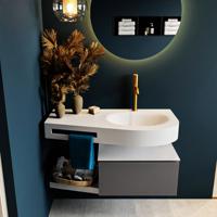 MONDIAZ RIVA 100cm badmeubel onderkast / planchet kleur Dark_Grey met 1 lade. Wastafel DULCET rechts 1 kraangat kleur Talc. - thumbnail