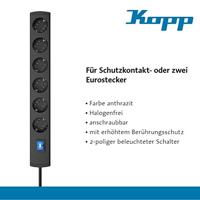 Kopp 234105009 Stekkerdoos met schakelaar 6-voudig Antraciet Randaarde stekker 1 stuk(s) - thumbnail