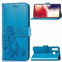 Lucky Clover ingedrukt bloemen patroon lederen draagtas voor Galaxy A8s met houder & kaartsleuven & portemonnee & hand strap (blauw) - thumbnail
