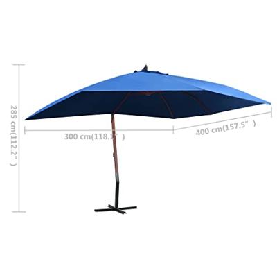 Zweefparasol met houten paal 400x300 cm blauw
