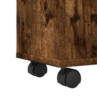 Badkamerkast smal met wielen bewerkt hout gerookt eikenkleurig - thumbnail