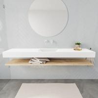 Aqua Splash Badkamermeubel AQS Ibiza 200 cm met Washed Oak Planchet Solid Surface Wastafel Mat Wit - Badmeubel Ibiza 200 cm Washed Oak Planchet Solid - thumbnail