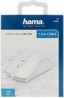 Hama optische muis met 3 knoppen mc-200 met kabel wit