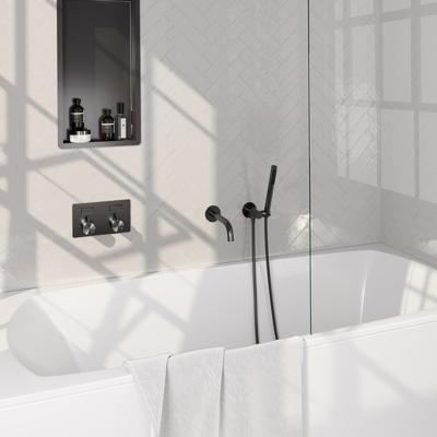 Brauer Gunmetal Edition Thermostatische Inbouw Badkraan Drukknoppen - Uitloop - Staaf - Doucheslang - Wandaansluitbocht - Handdouche - Gunmetal Geborsteld Pvd