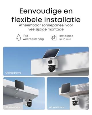 eufy Security eufyCam S4, draadloze solar beveiligingscamera buiten, triple lens Bullet-PTZ, 4K UHD, 360° pan & tilt, auto-tracking, 8× hybride zoom, kleurennachtzicht, compatibel met HomeBase S380