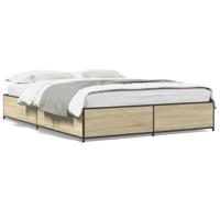 Bedframe bewerkt hout metaal sonoma eikenkleurig 150x200 cm - thumbnail