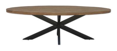 LivingFurn Ovale Eettafel 'Rocky' Mangohout en staal, 210 x 110cm
