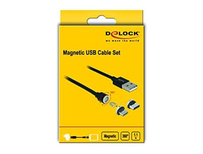 Delock 85723 Magnetische USB data- en oplaadkabelset voor Micro USB / USB Type-C zwart 1,1 m