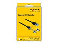 Delock 85723 Magnetische USB data- en oplaadkabelset voor Micro USB / USB Type-C zwart 1,1 m - thumbnail