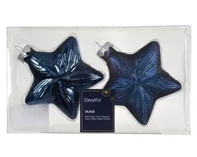 Ster glas L9,8b4h10 cm nachtblauw 2 st Decoris - Decoris