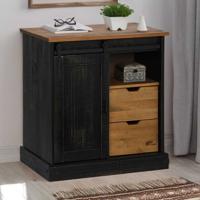 Dressoir HALDEN schuifdeur zwart 80x40x80 cm massief hout grijs - thumbnail