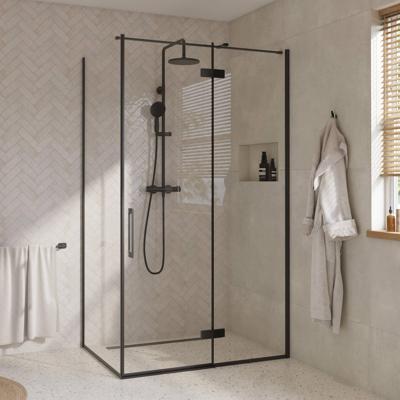 Saqu Grace douchecabine met draaideur rechts incl. antikalk 120x90x210cm mat zwart