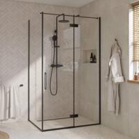 Saqu Grace douchecabine met draaideur rechts incl. antikalk 120x90x210cm mat zwart - thumbnail