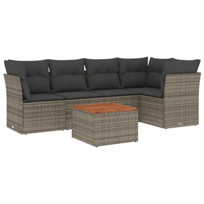 6-delige Loungeset met kussens poly rattan grijs - thumbnail