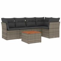 6-delige Loungeset met kussens poly rattan grijs - thumbnail