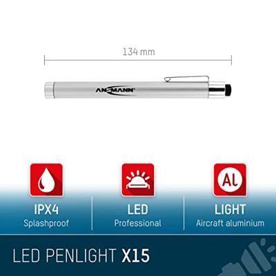 Ansmann 1600-0169 X15 Penlight werkt op batterijen LED 15 lm 13.38 cm Zilver Ansmann 1600-0169 X15 Penlight werkt op batterijen LED 15 lm 13.38 cm Zilver