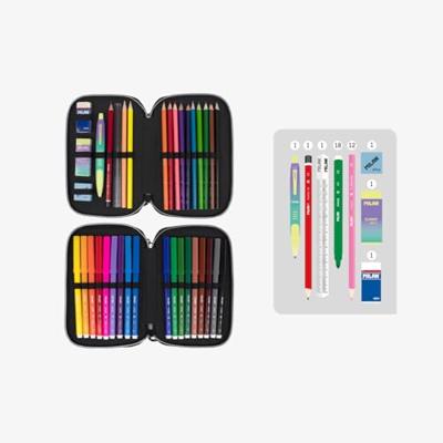 Dubbele etui Milan Sunset Zwart Groen 19,5 x 13 x 5 cm 36 Onderdelen
