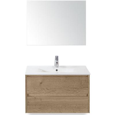 Dante Badmeubelset 80 cm - Natuur Eiken - Keramische Wastafel Wit Enjoy met Spiegel