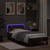 Bedframe met hoofdbord en LED gerookt eikenkleurig 90x190 cm - thumbnail