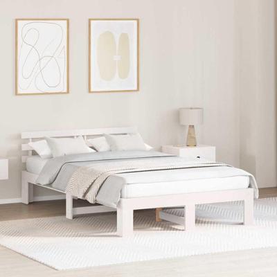 Bedframe met hoofdeinde Wit 135 x 190 cm Massief grenenhout