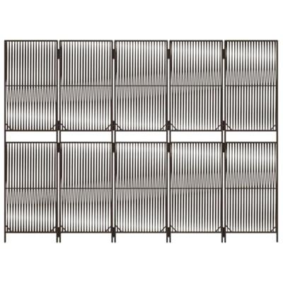 Kamerscherm 5 panelen poly rattan bruin