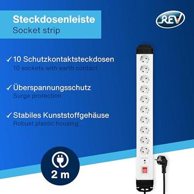 REV 0512523555 Stekkerdoos met schakelaar 10-voudig Wit Randaarde stekker 1 stuk(s)