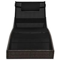 Ligbed met kussen poly rattan bruin - thumbnail