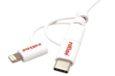 ROLINE USB 2.0 8pin sync & oplaadkabel Type A - Type C / 8-pins / USB MicroB, wit, 1 m