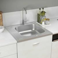 VidaXL Gootsteen met afvoerset 600x600x155 mm roestvrij staal zilver - thumbnail
