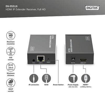 Digitus DS-55518 HDMI-extender HDMI Via netwerkkabel RJ45 120 m Digitus DS-55518 HDMI-extender HDMI Via netwerkkabel RJ45 120 m